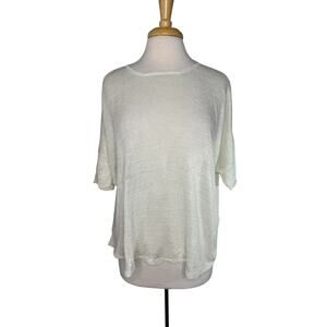 EILEEN FISHER 100% Linen Pale Green Knit Top Sz Large Womens Open Weave #S16RDI